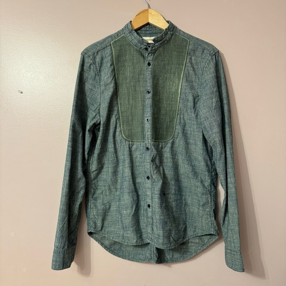 Diesel  Denim Buttondown Longsleeve Shirt Band Collar Chest Patch Mens Size L